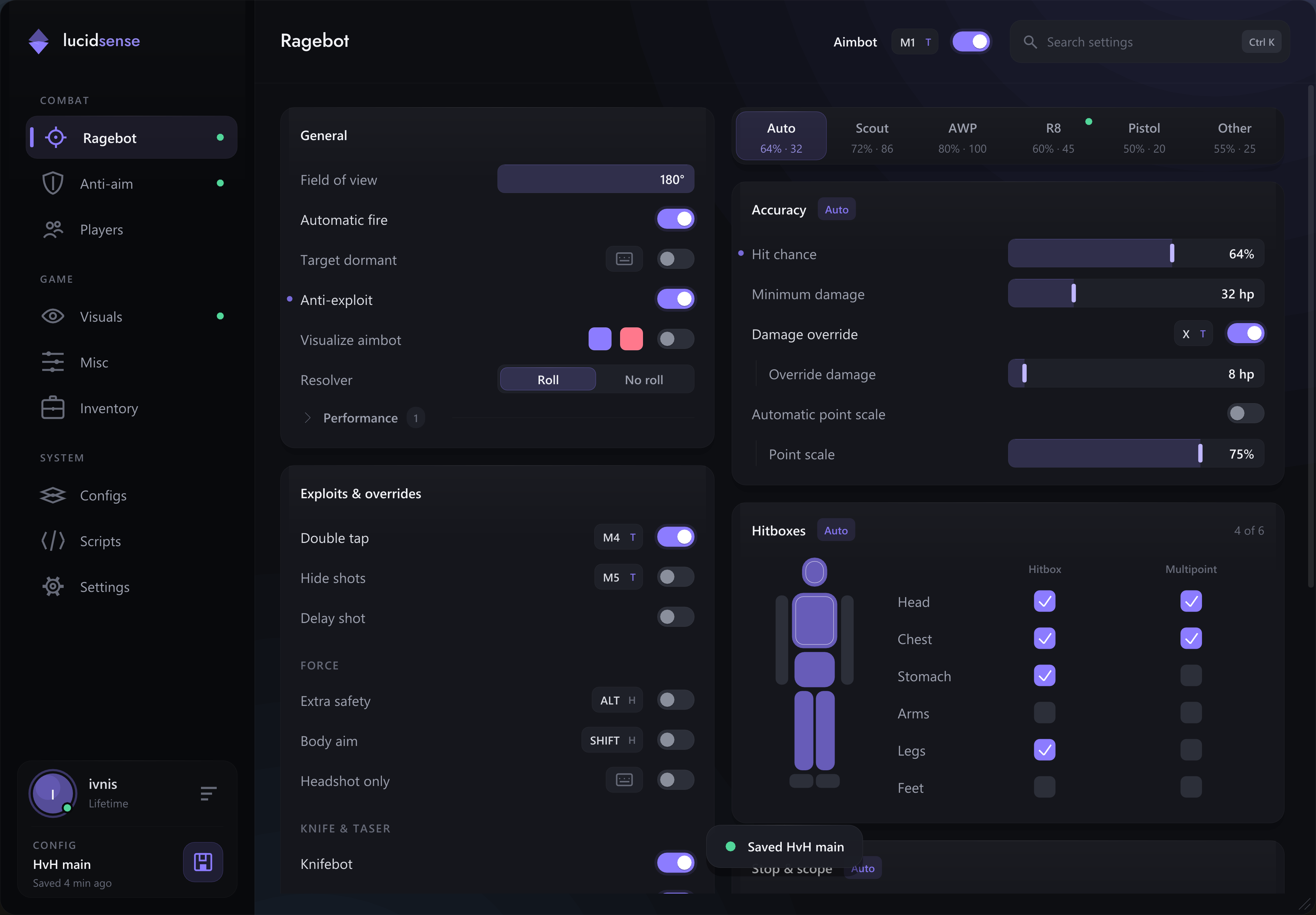 LucidSense CS:GO Ragebot menu